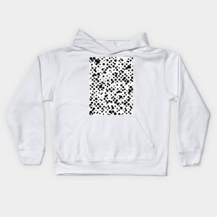 Black, chaotic dots, circles on white background Kids Hoodie